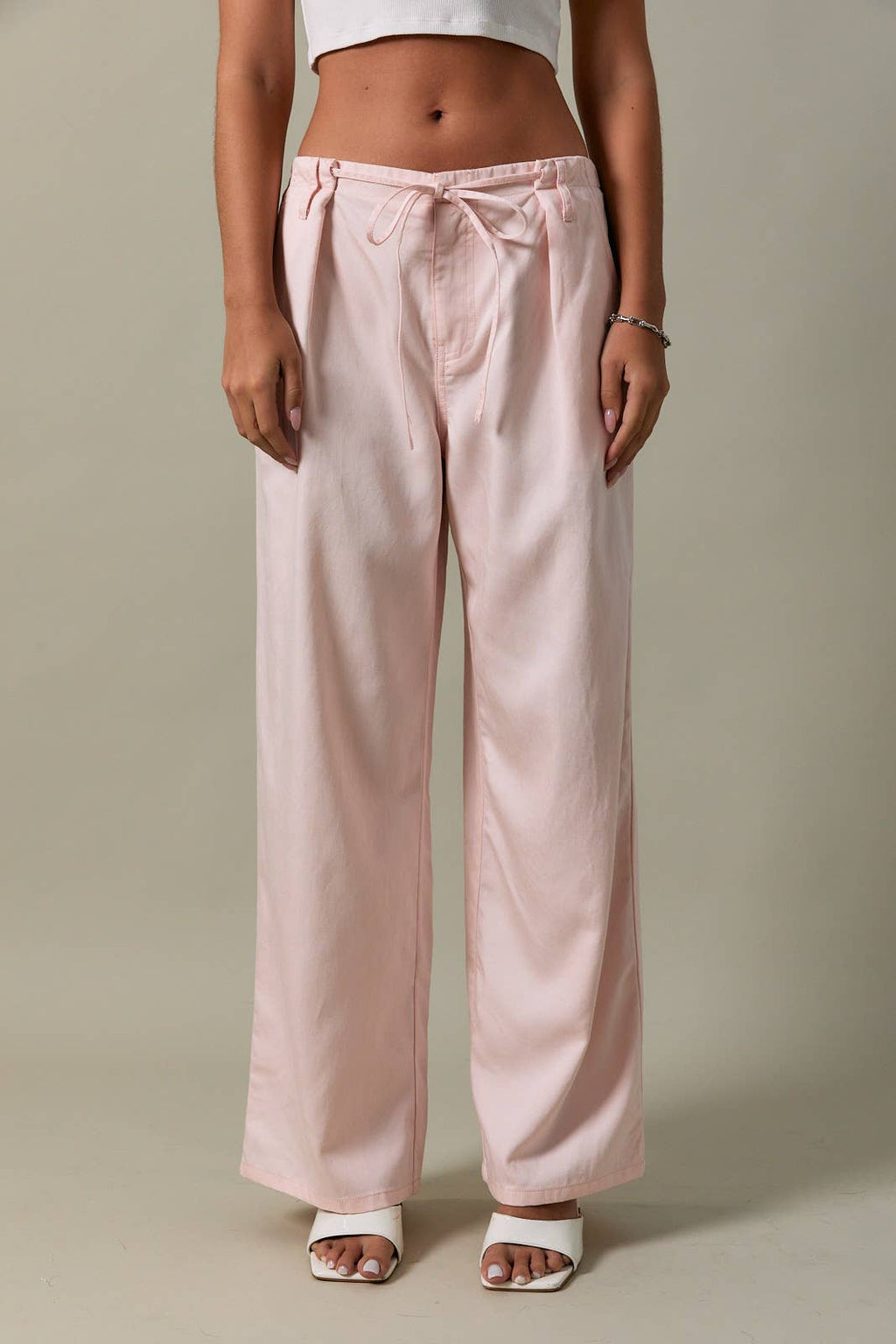 Low-Rise Pleated Tie Pants
