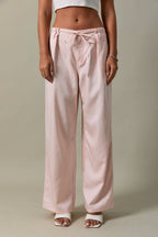 Low-Rise Pleated Tie Pants
