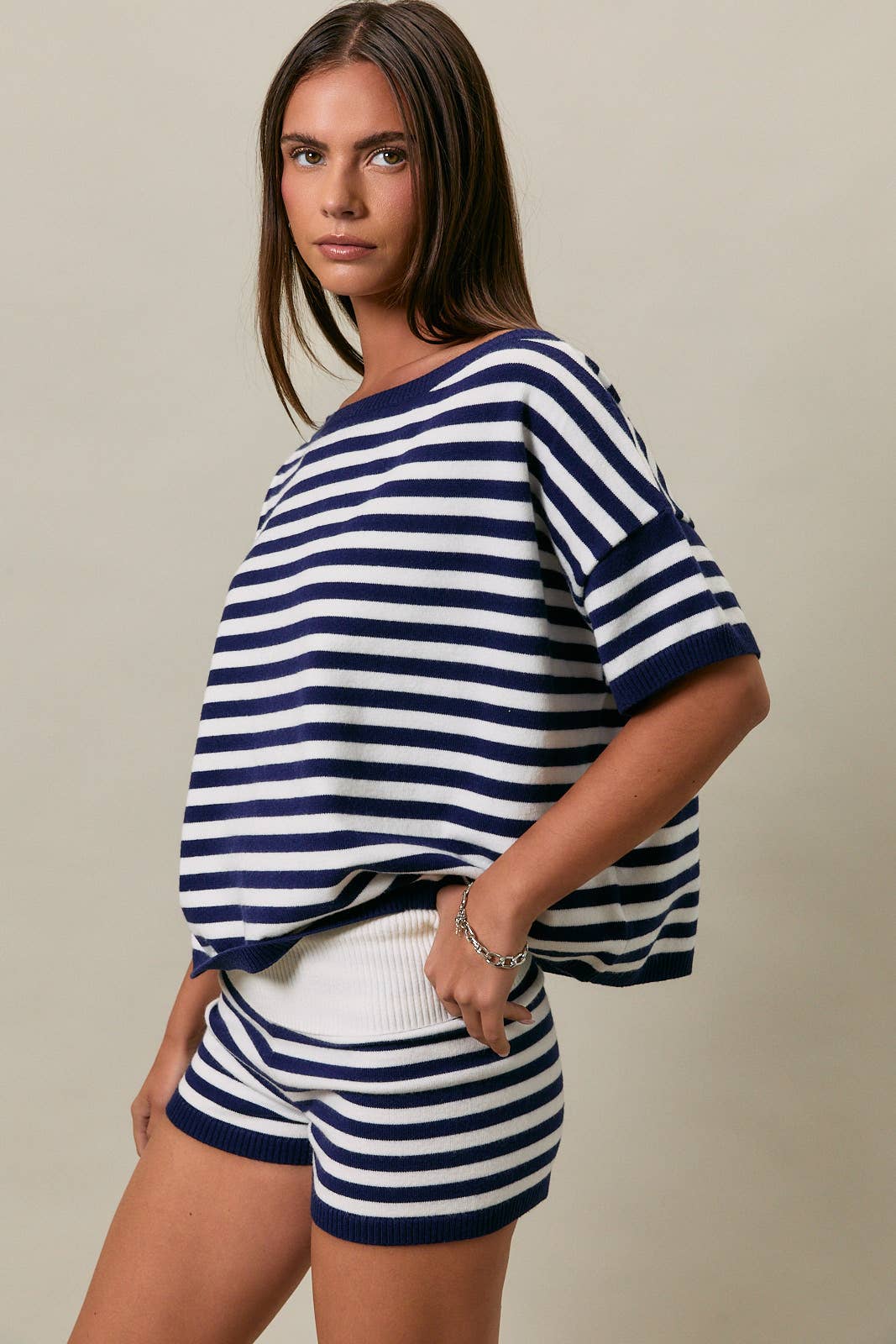 Striped Short Sleeve Sweater