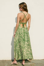 Tropical Leaf Contrast Bind Handkerchief Hem Dress