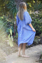 Mylah Midi Dress Block Printed Cotton Blue