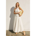 Linen Drop Waist Ruched Maxi Dress