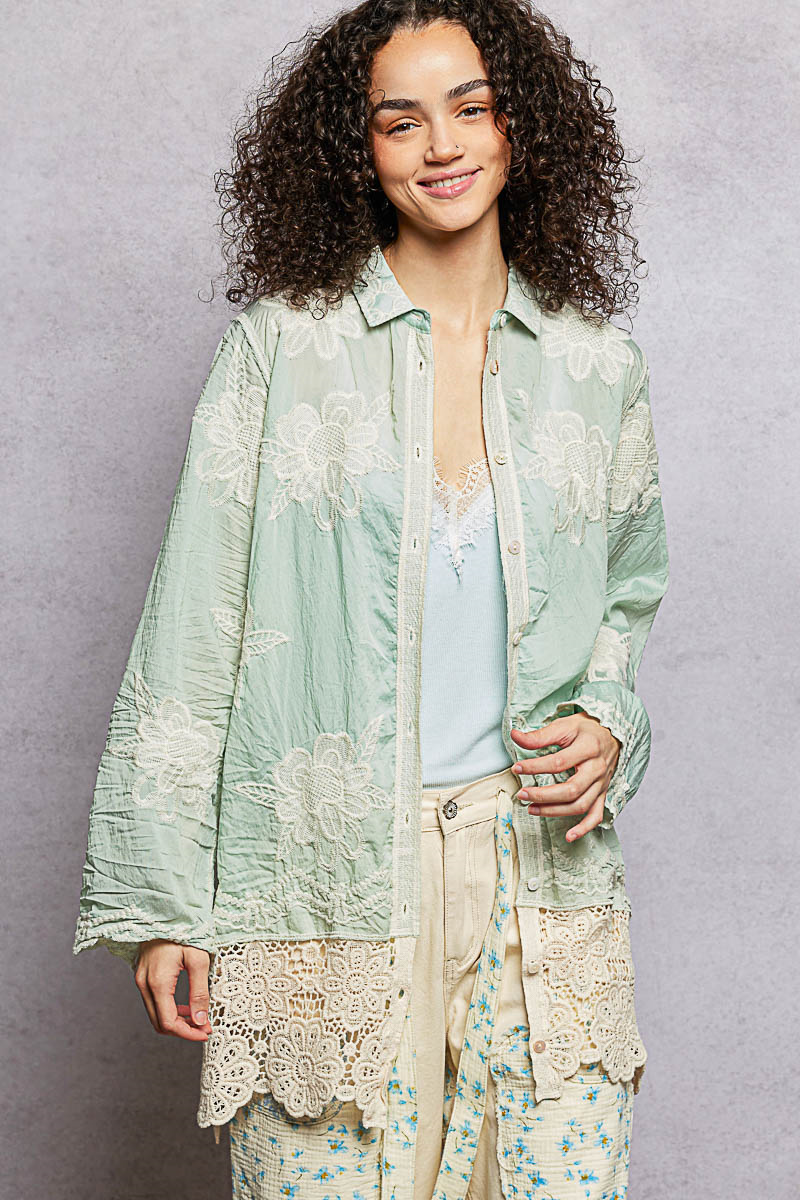 Mint Shirt with Crochet and Embroidery