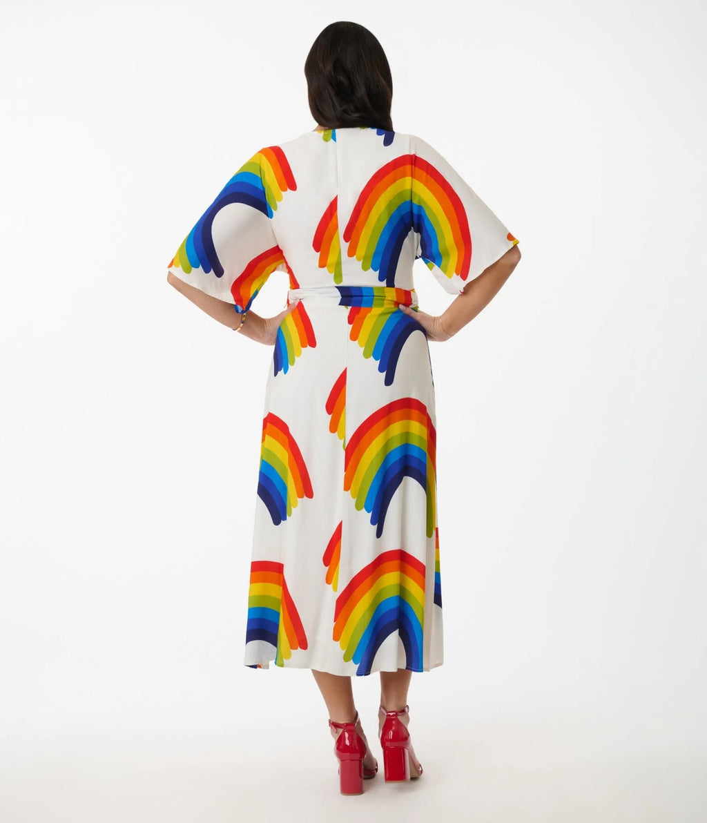 Rainbow Print Wrap Dress