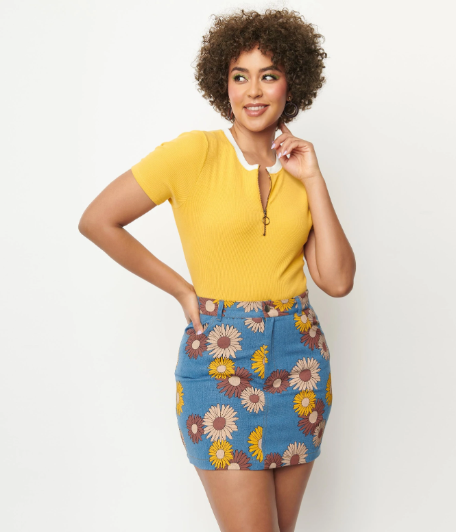 Denim Floral Mini Skirt