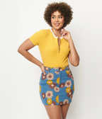 Denim Floral Mini Skirt