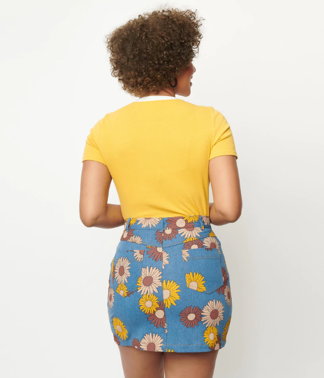 Denim Floral Mini Skirt