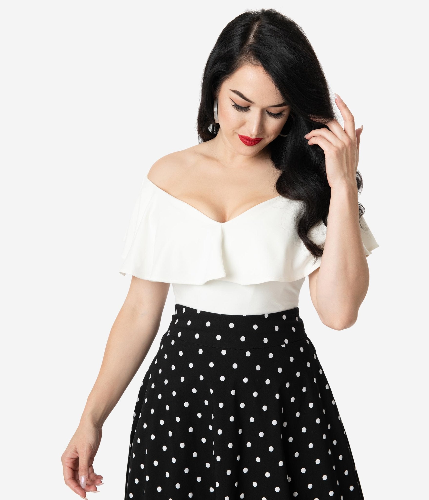 Unique Vintage 50s Off Shoulder Ruffle Top